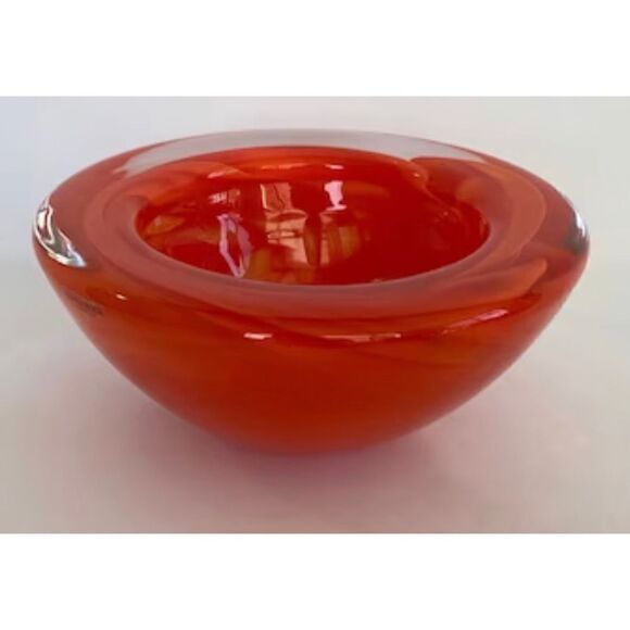 Kosta Boda by Anna Ehrne Red Cadmium Heavy Glass Bowl Votive Candle Holder - Picture 2 of 3